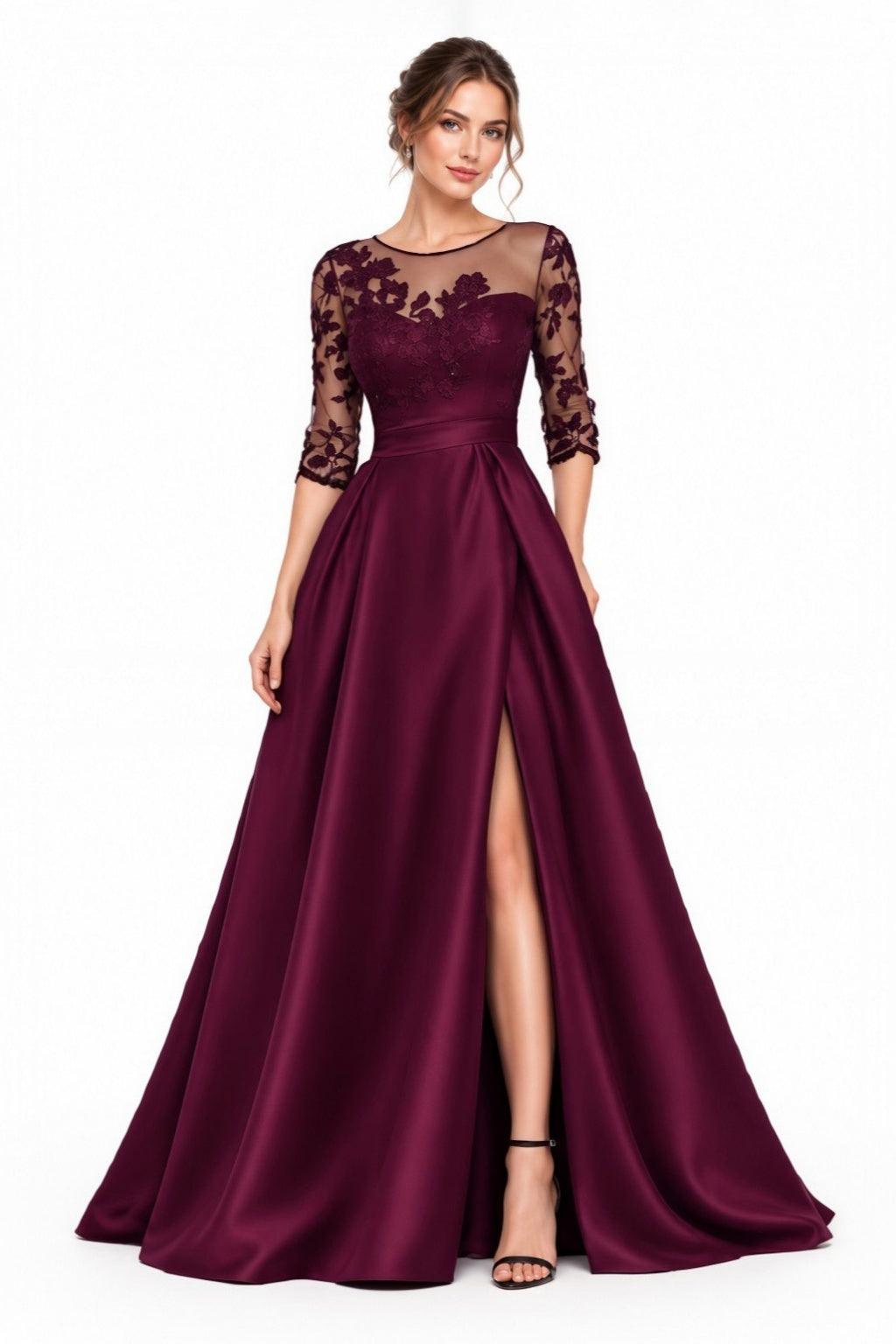 A-Line Sweep-Brush Train Satin Prom Dress CS0456 - Dark Purple - COCOMELODY