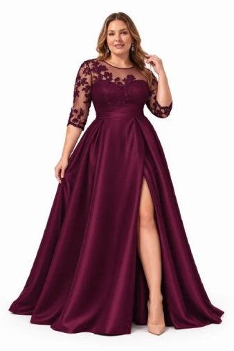 A-Line Sweep-Brush Train Satin Prom Dress CS0456 - Mulberry - COCOMELODY