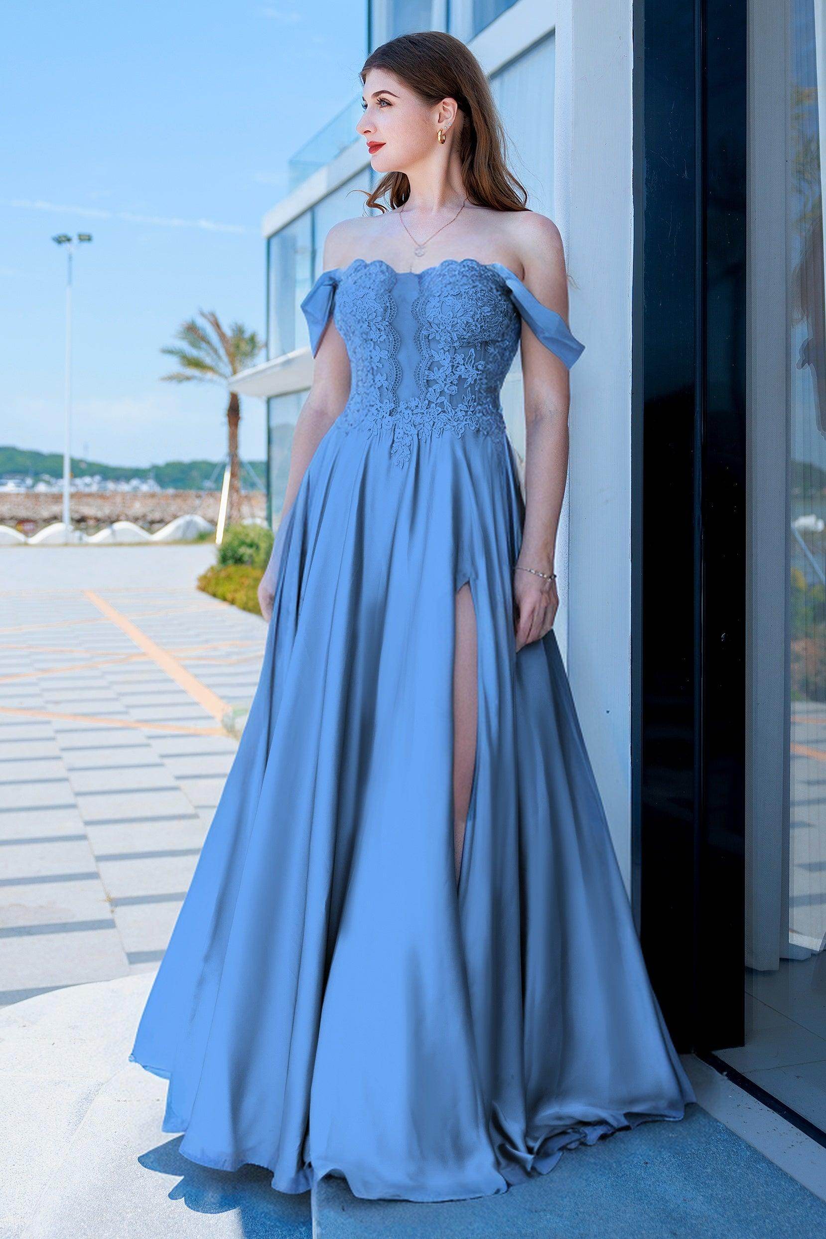 COCOMELODY A-Line Royal Blue Prom Dress with Lace CS0485, Princess Blue COCOMELODY A-Line Royal Blue Prom Dress with Lace CS0485, Princess Blue