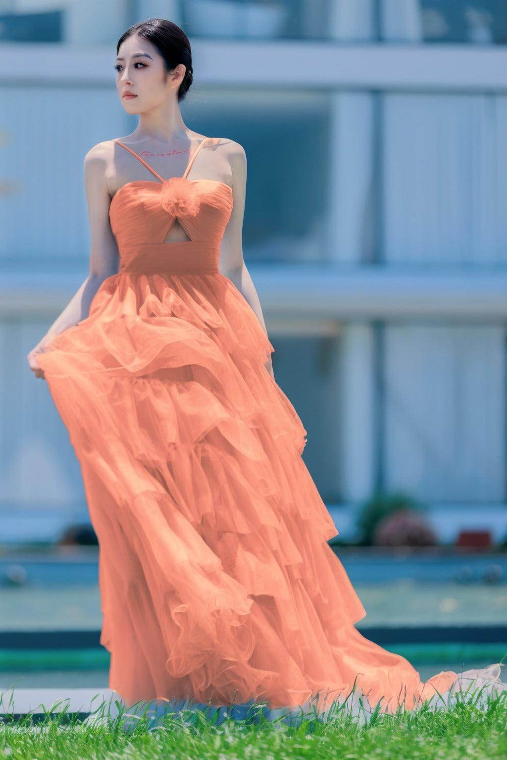 Princess Sweep-Brush Train Tulle Prom Dress CS0493 - COCOMELODY