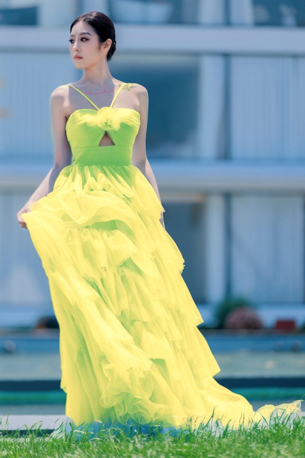 Princess Sweep-Brush Train Tulle Prom Dress CS0493