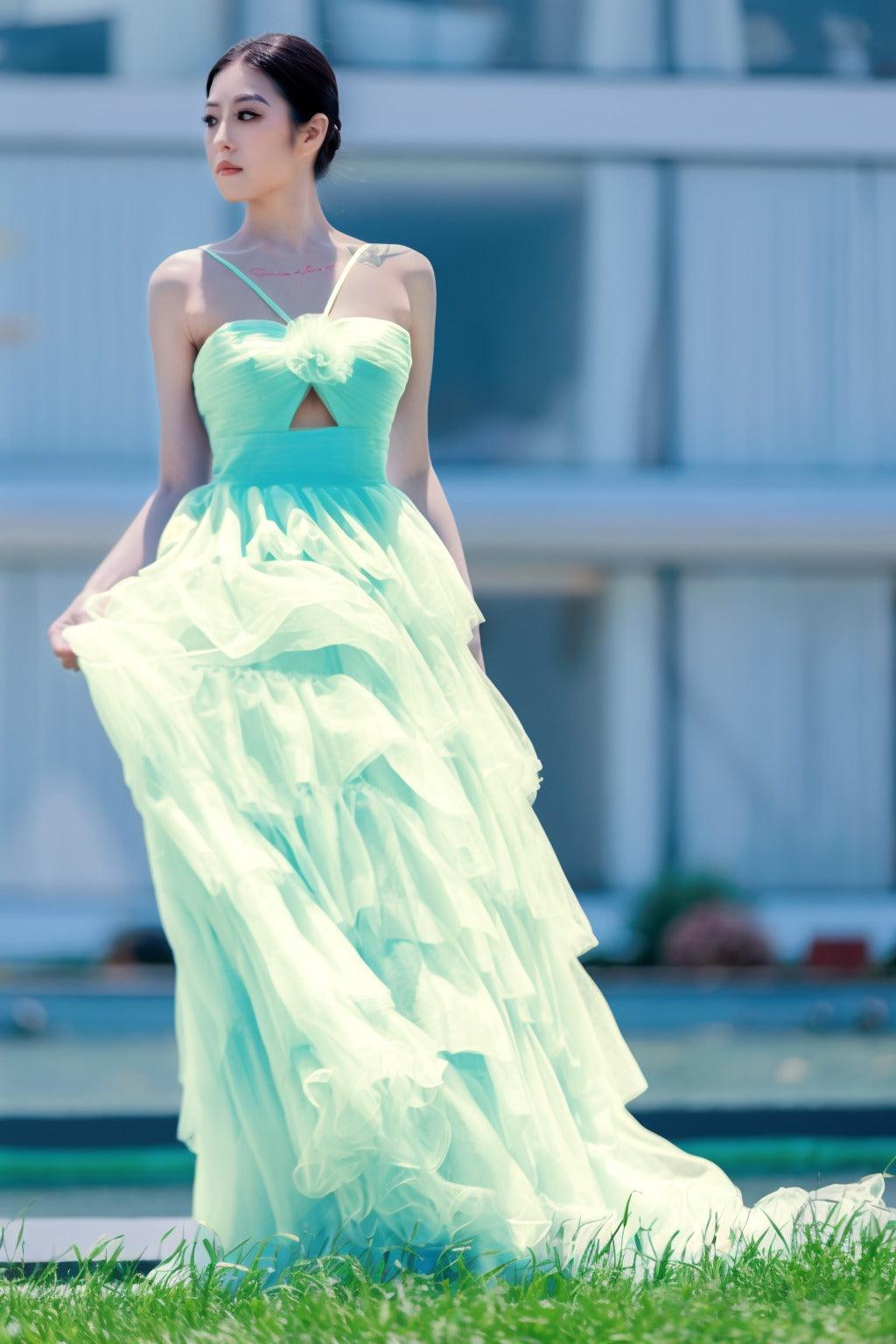 Princess Sweep-Brush Train Tulle Prom Dress CS0493