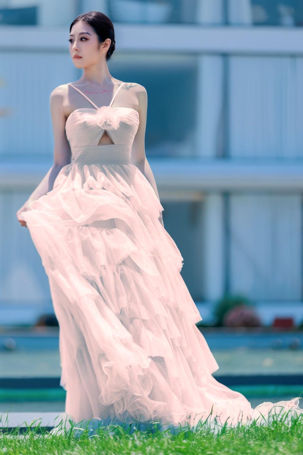 Princess Sweep-Brush Train Tulle Prom Dress CS0493