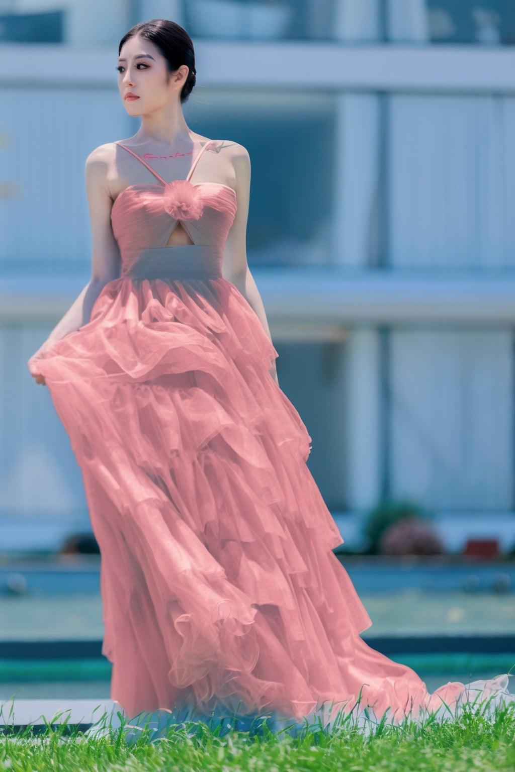 Princess Sweep-Brush Train Tulle Prom Dress CS0493