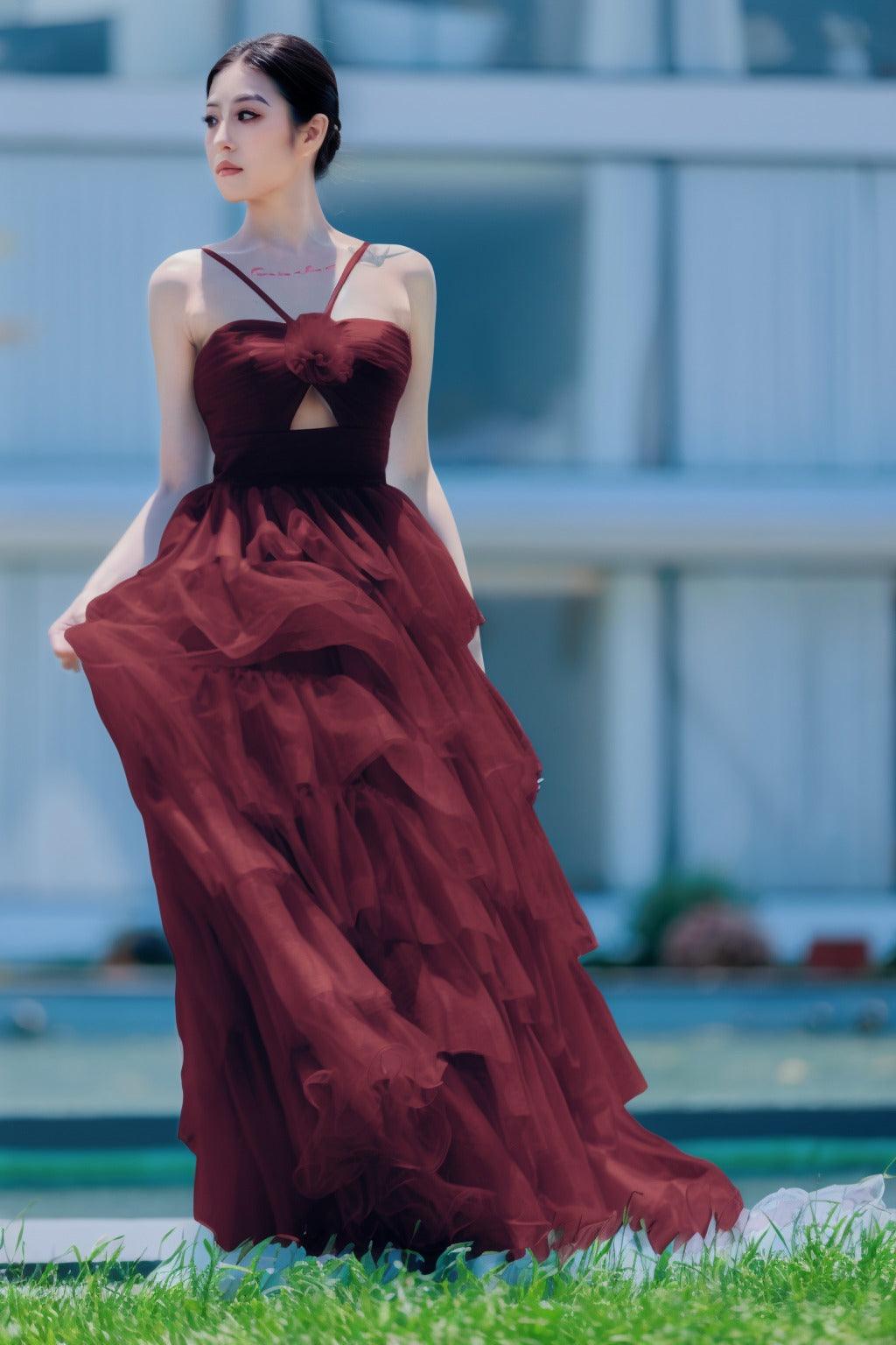 Princess Sweep-Brush Train Tulle Prom Dress CS0493
