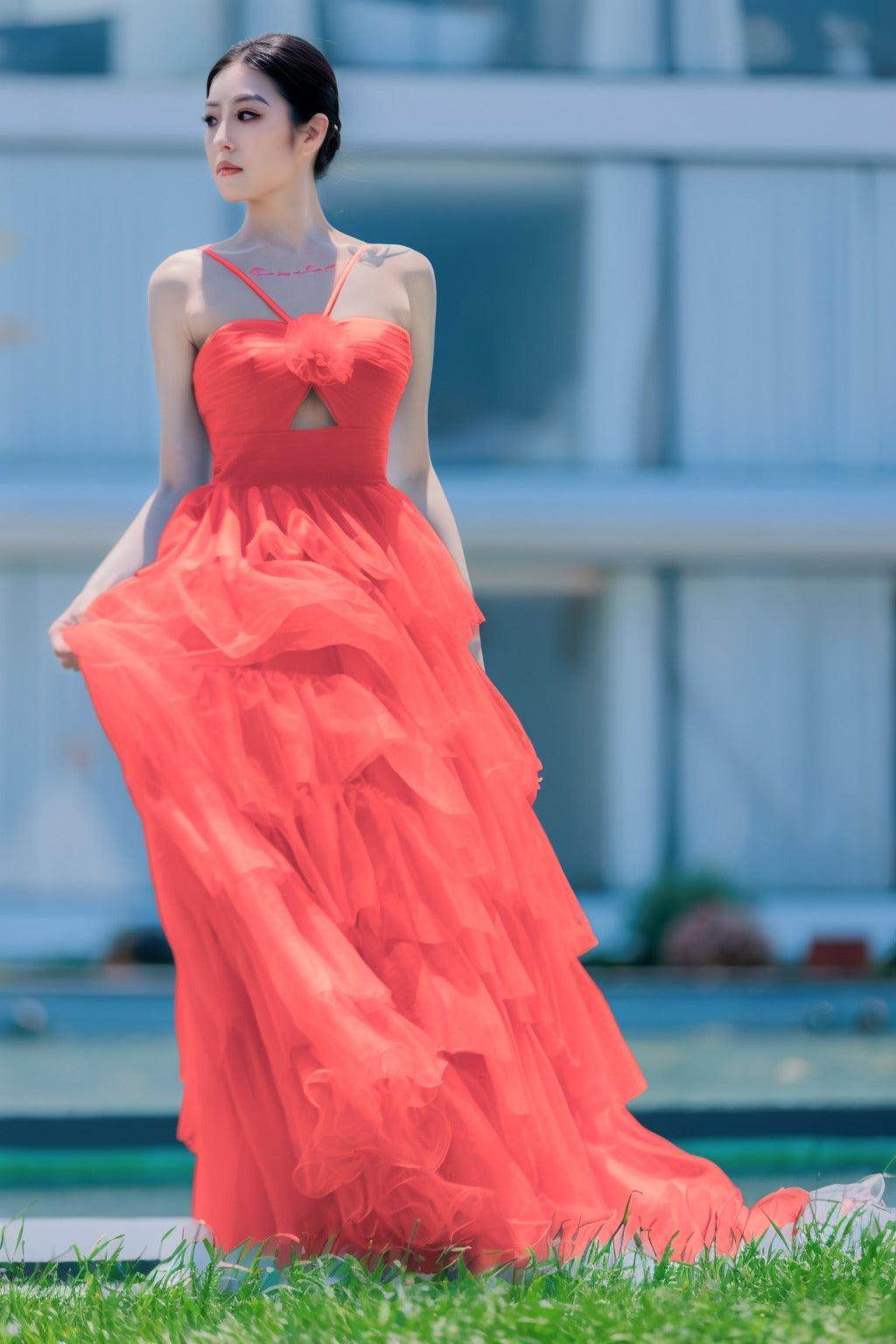 Princess Sweep-Brush Train Tulle Prom Dress CS0493 - COCOMELODY