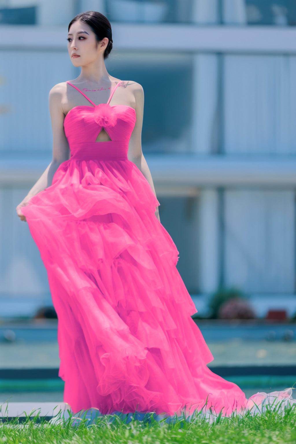 Princess Sweep-Brush Train Tulle Prom Dress CS0493 - COCOMELODY