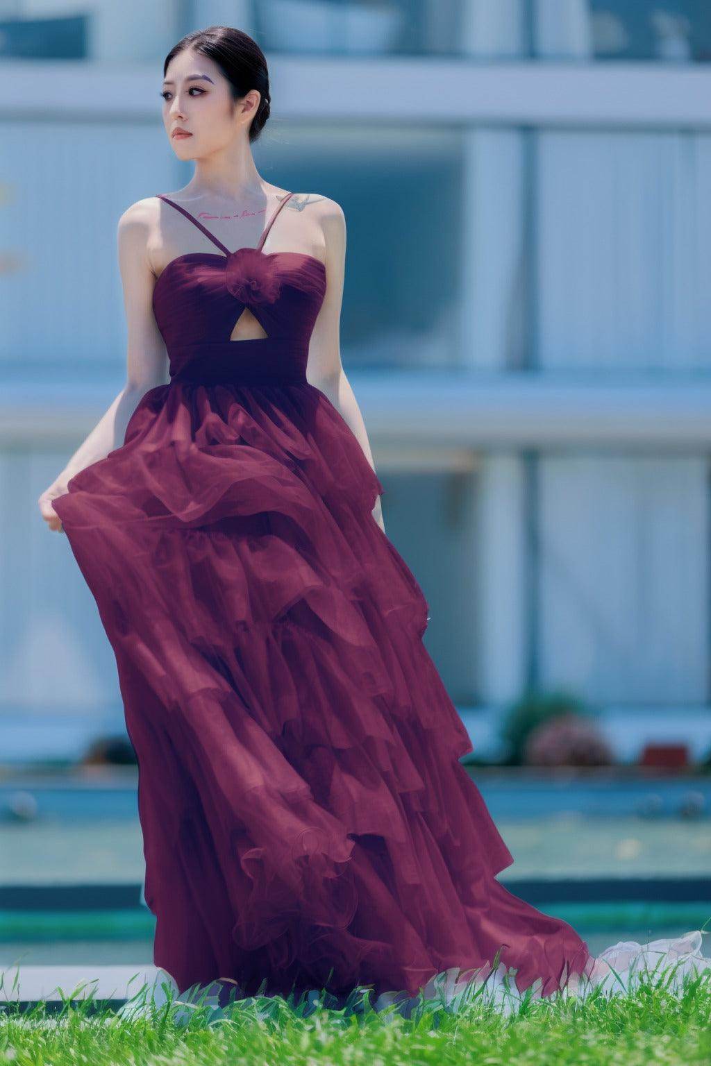 Princess Sweep-Brush Train Tulle Prom Dress CS0493 - COCOMELODY