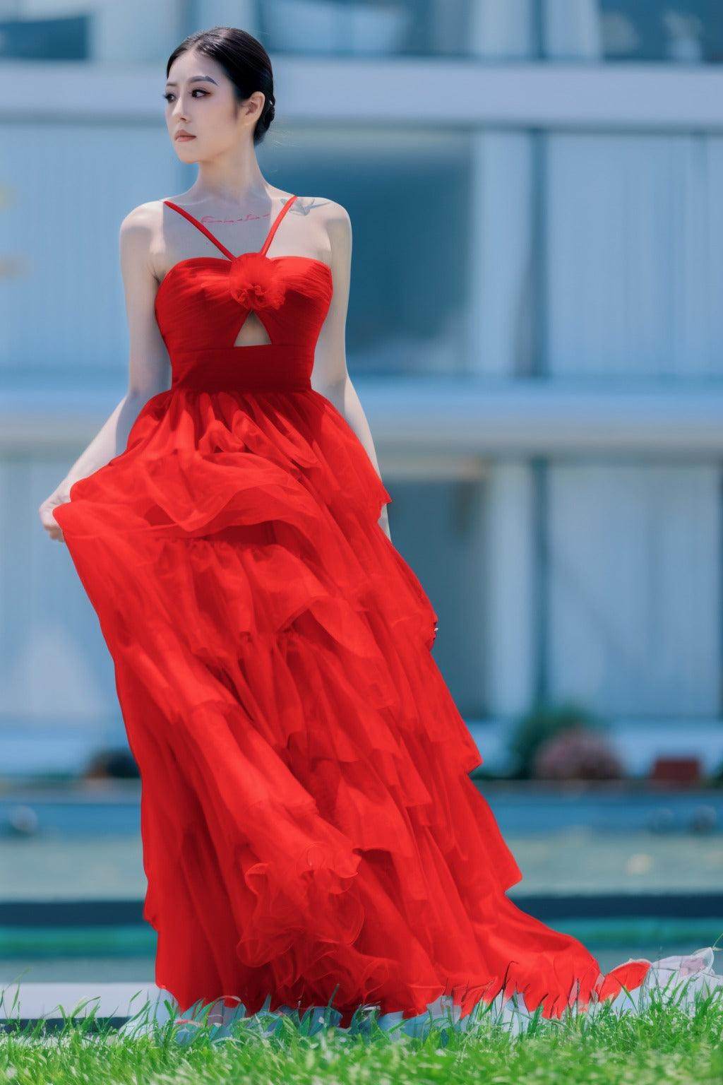 Princess Sweep-Brush Train Tulle Prom Dress CS0493 - COCOMELODY