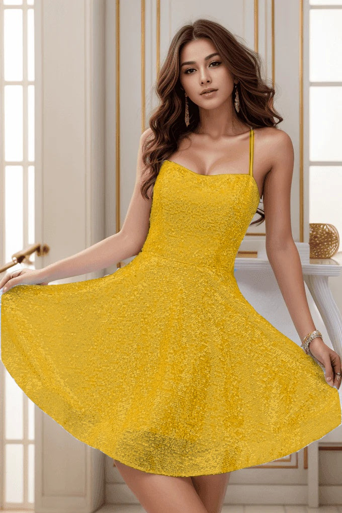 A-Line Knee Length Sequined Homecoming Dresses CS0508