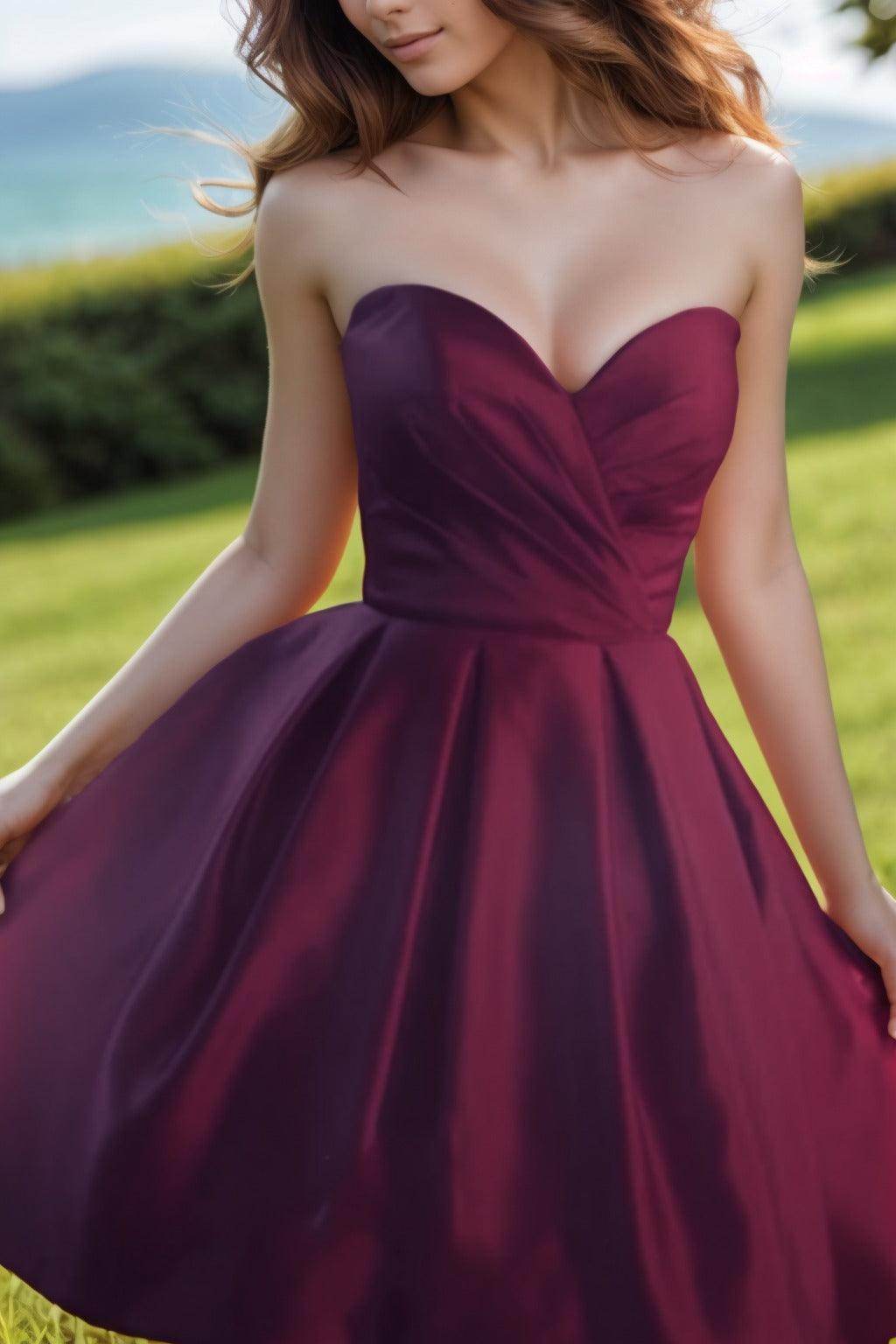 A-Line Knee Length Satin Homecoming Dresses COCOMELODY CS0518, Dark Purple A-Line Knee Length Satin Homecoming Dresses COCOMELODY CS0518, Dark Purple