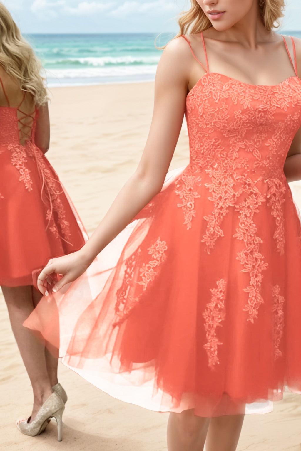 A-Line Knee Length Tulle Homecoming Dresses CS0521 - COCOMELODY