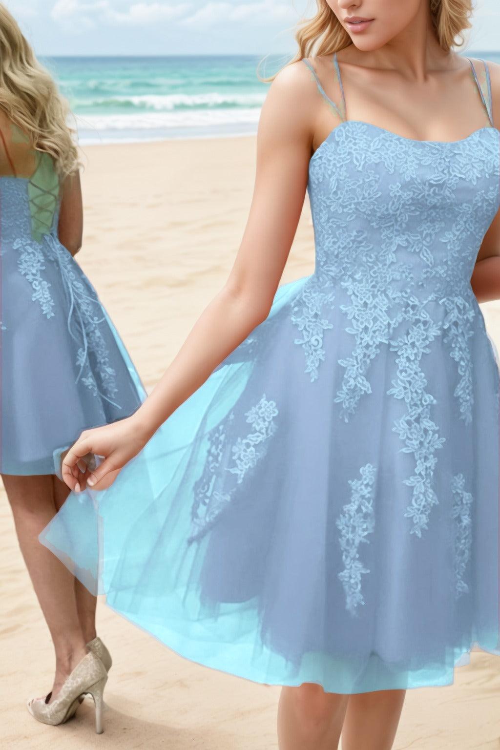 A-Line Knee Length Tulle Homecoming Dresses CS0521 - COCOMELODY