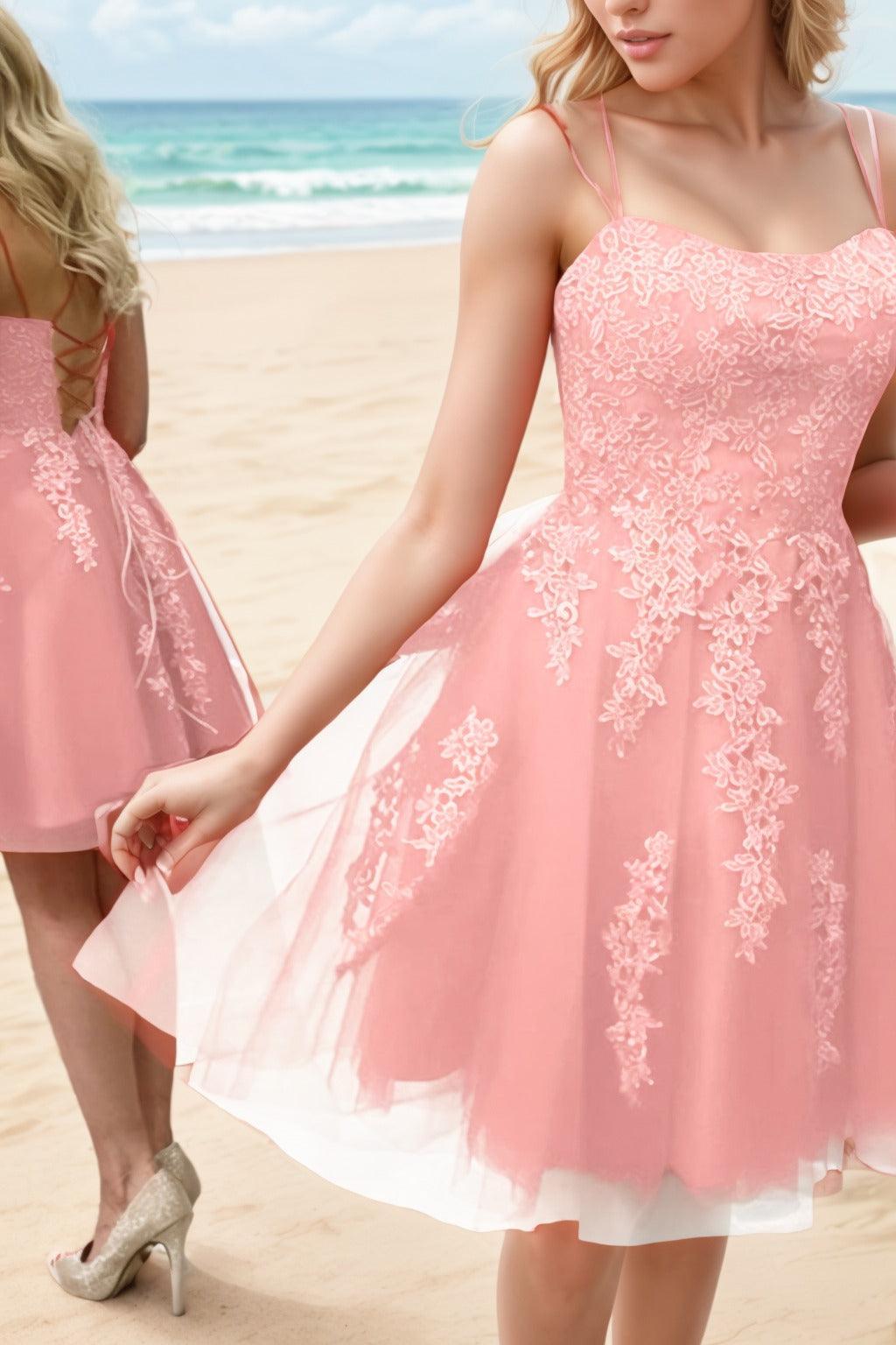 A-Line Knee Length Tulle Homecoming Dresses CS0521 - COCOMELODY