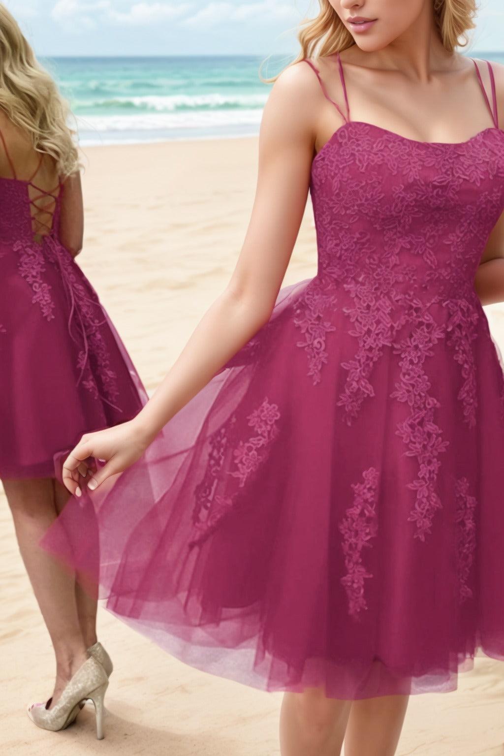 A-Line Knee Length Tulle Homecoming Dresses CS0521 - COCOMELODY