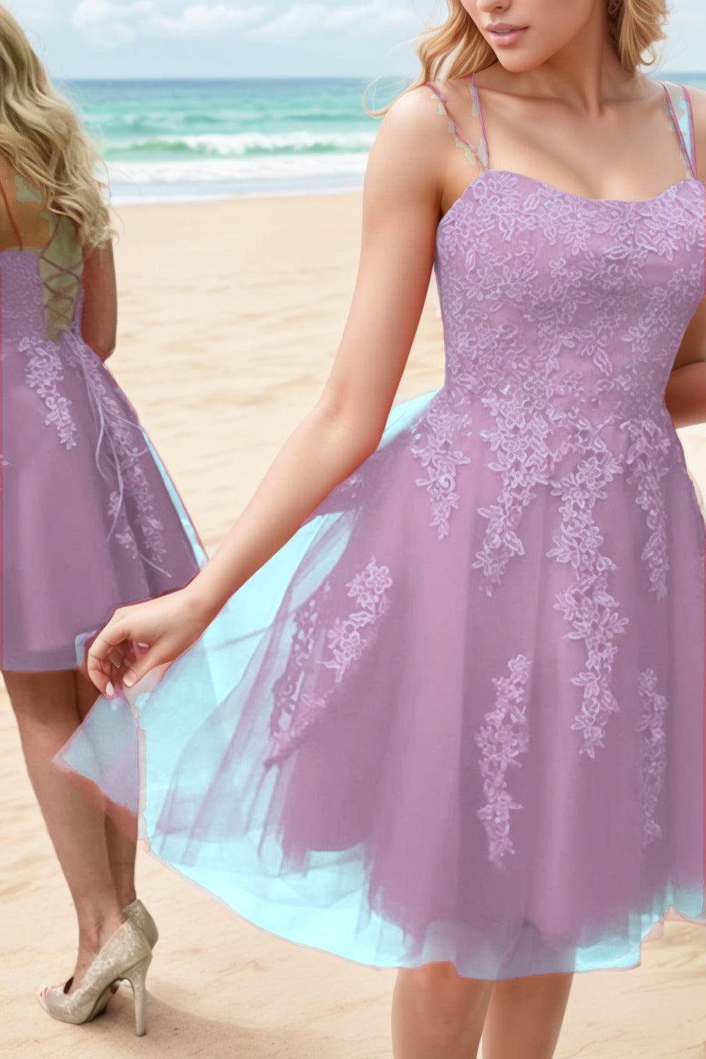A-Line Knee Length Tulle Homecoming Dresses CS0521 - COCOMELODY