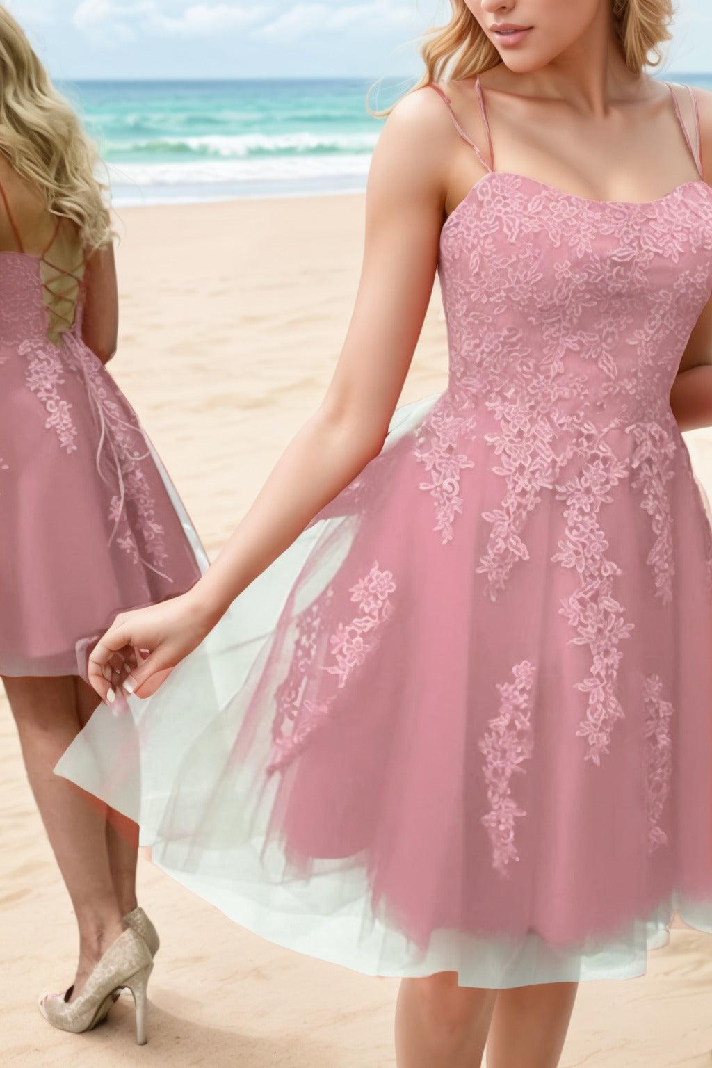 A-Line Knee Length Tulle Homecoming Dresses CS0521 - COCOMELODY