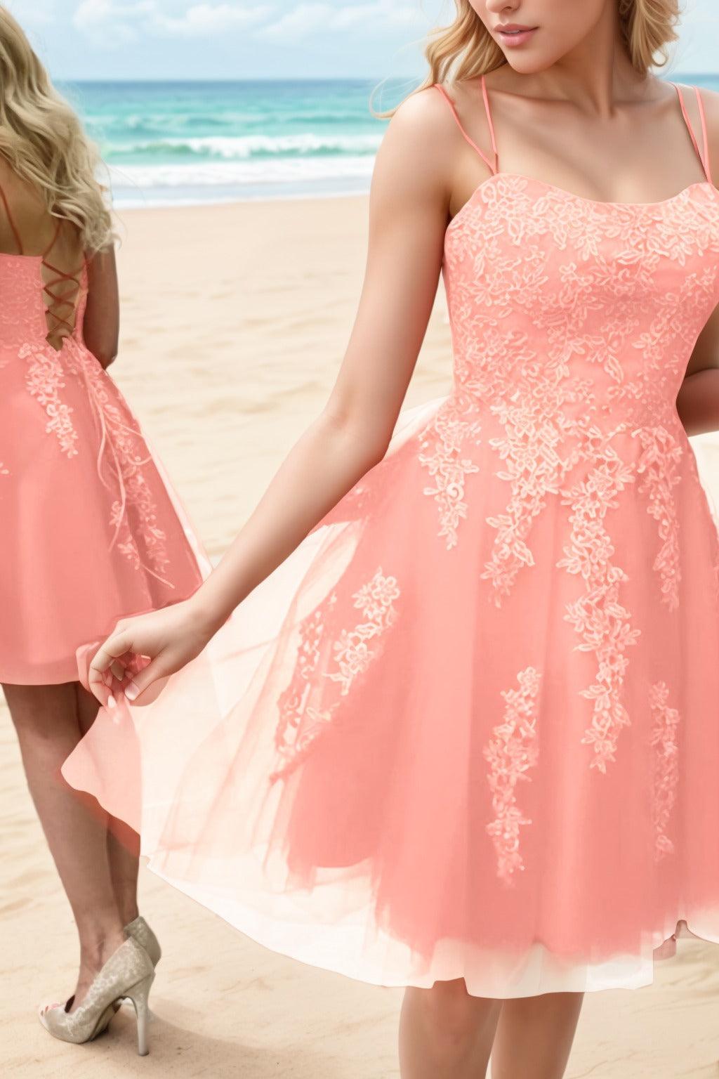 A-Line Knee Length Tulle Homecoming Dresses CS0521 - COCOMELODY