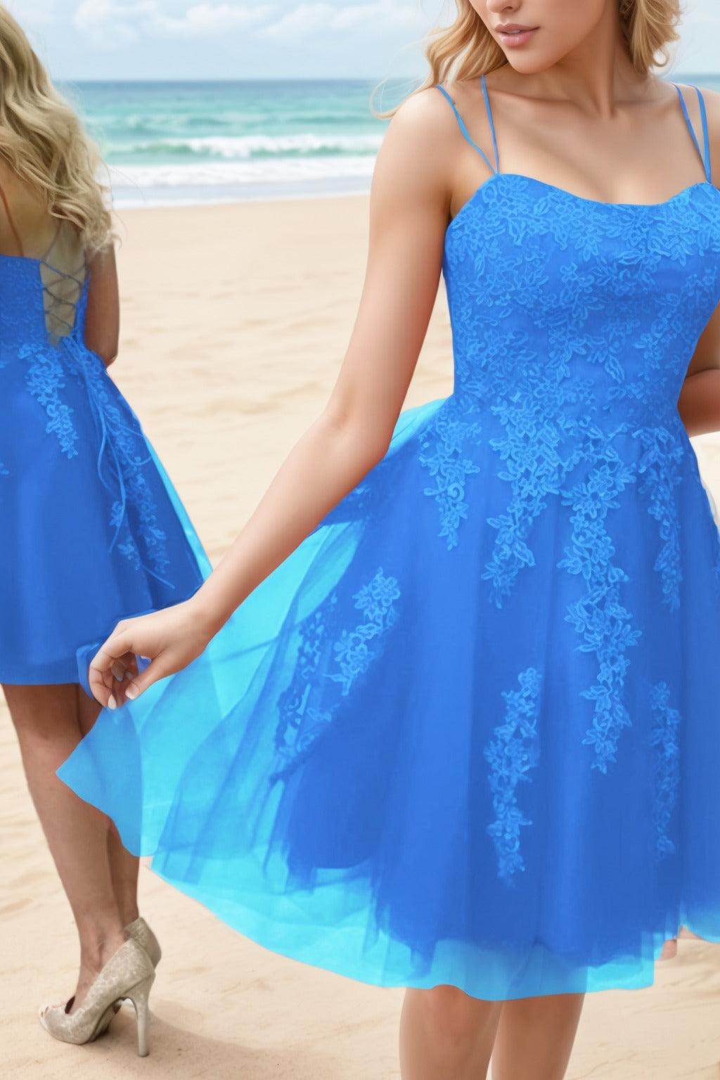 A-Line Knee Length Tulle Homecoming Dresses COCOMELODY CS0521, Light Blue A-Line Knee Length Tulle Homecoming Dresses COCOMELODY CS0521, Light Blue
