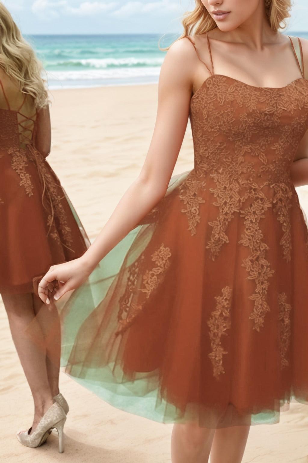 A-Line Knee Length Tulle Homecoming Dresses CS0521 - COCOMELODY