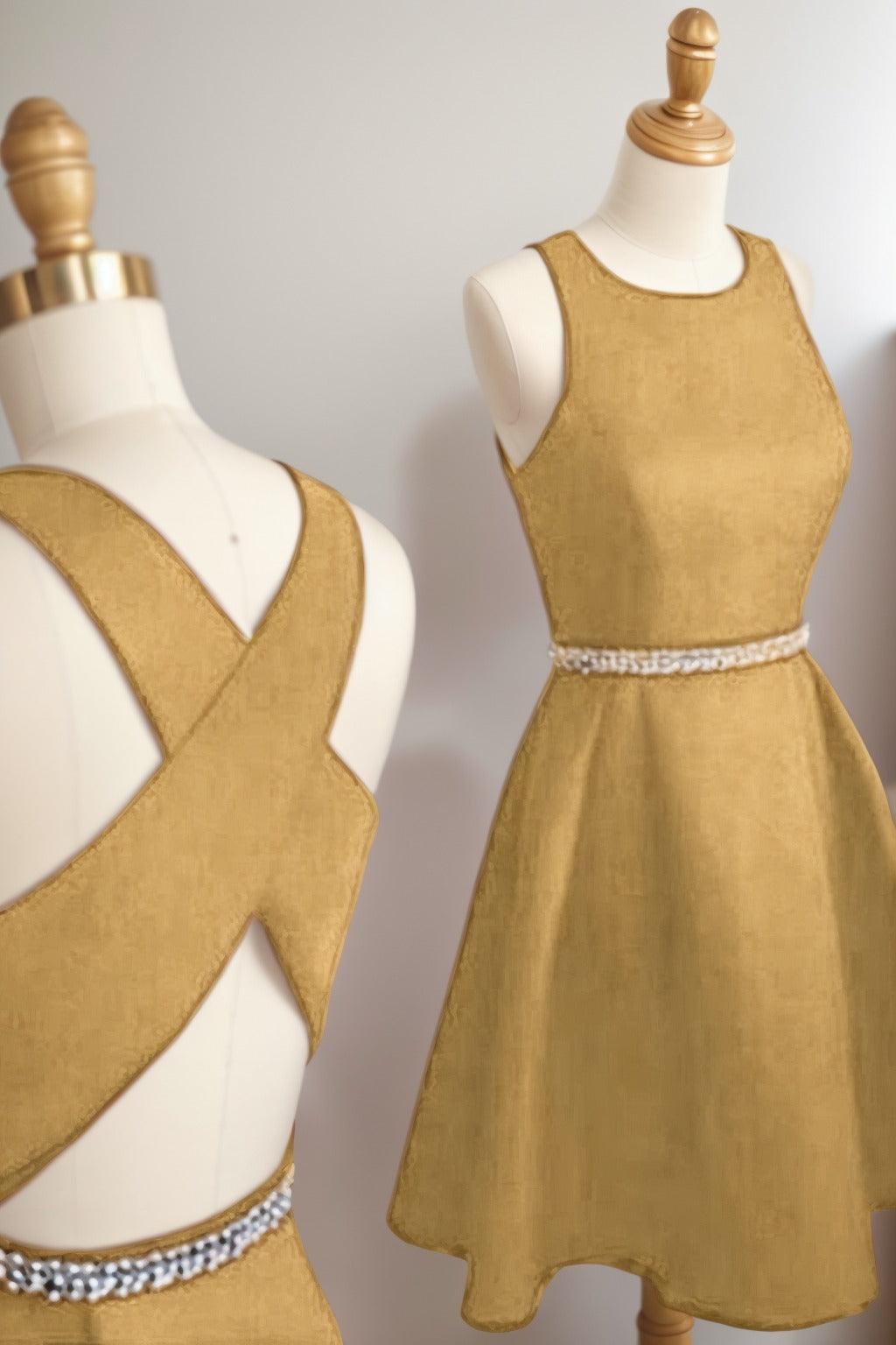 A-Line Tea Length Satin Homecoming Dresses CS0522 - COCOMELODY