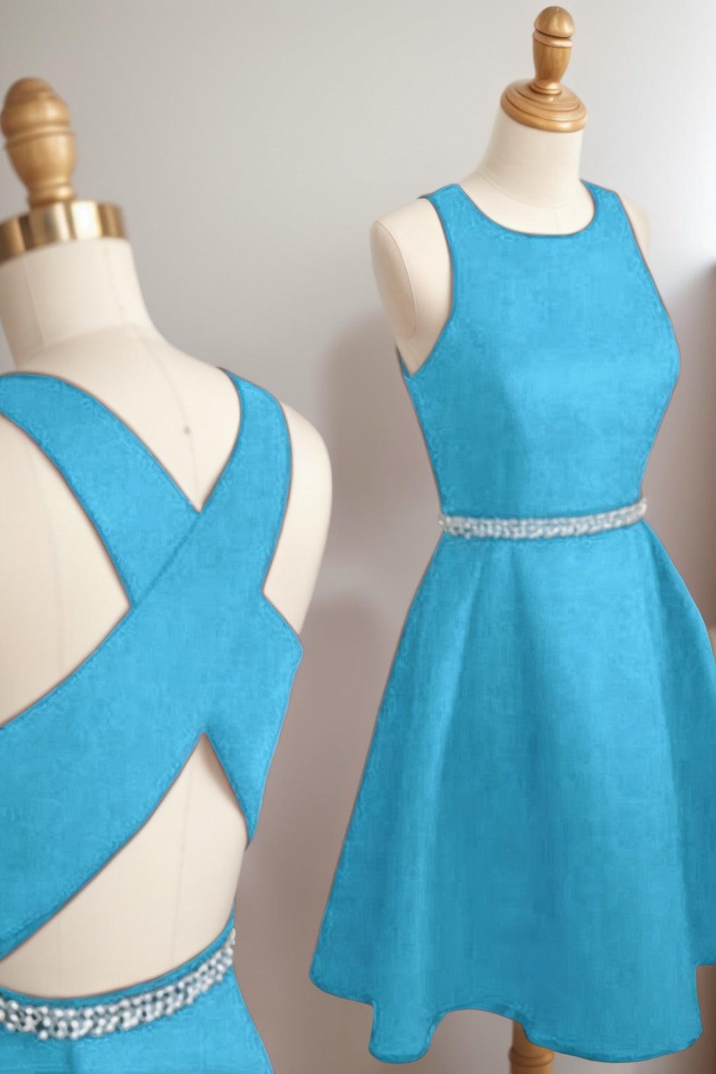 A-Line Tea Length Satin Homecoming Dresses CS0522 - COCOMELODY