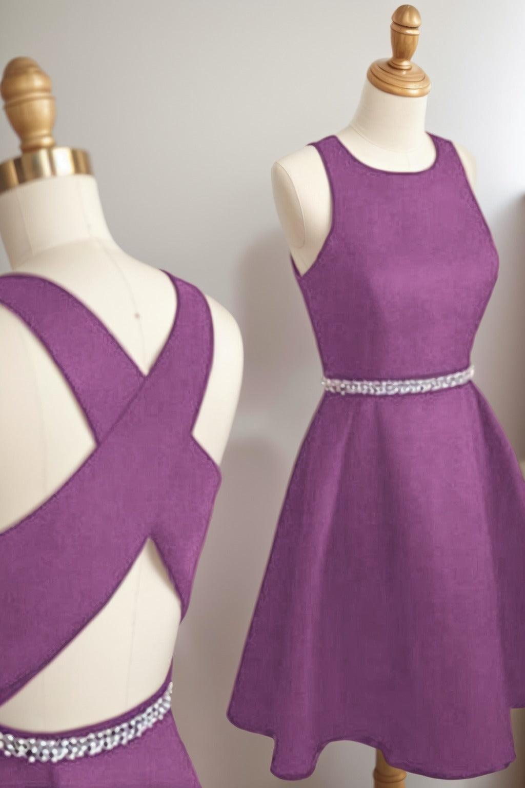 A-Line Tea Length Satin Homecoming Dresses CS0522 - COCOMELODY