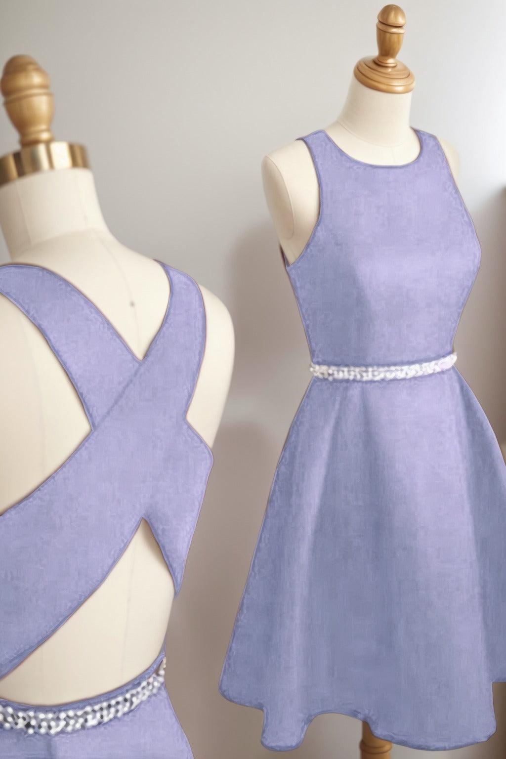 A-Line Tea Length Satin Homecoming Dresses CS0522 - COCOMELODY