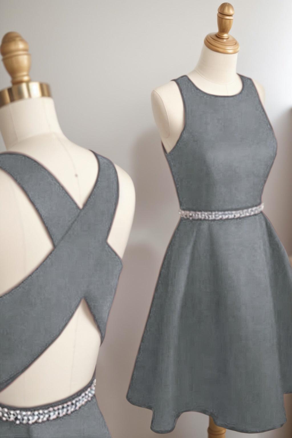 A-Line Tea Length Satin Homecoming Dresses CS0522 - COCOMELODY