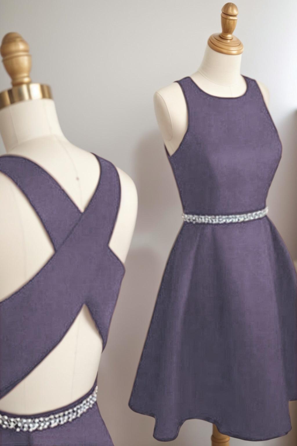 A-Line Tea Length Satin Homecoming Dresses CS0522 - COCOMELODY