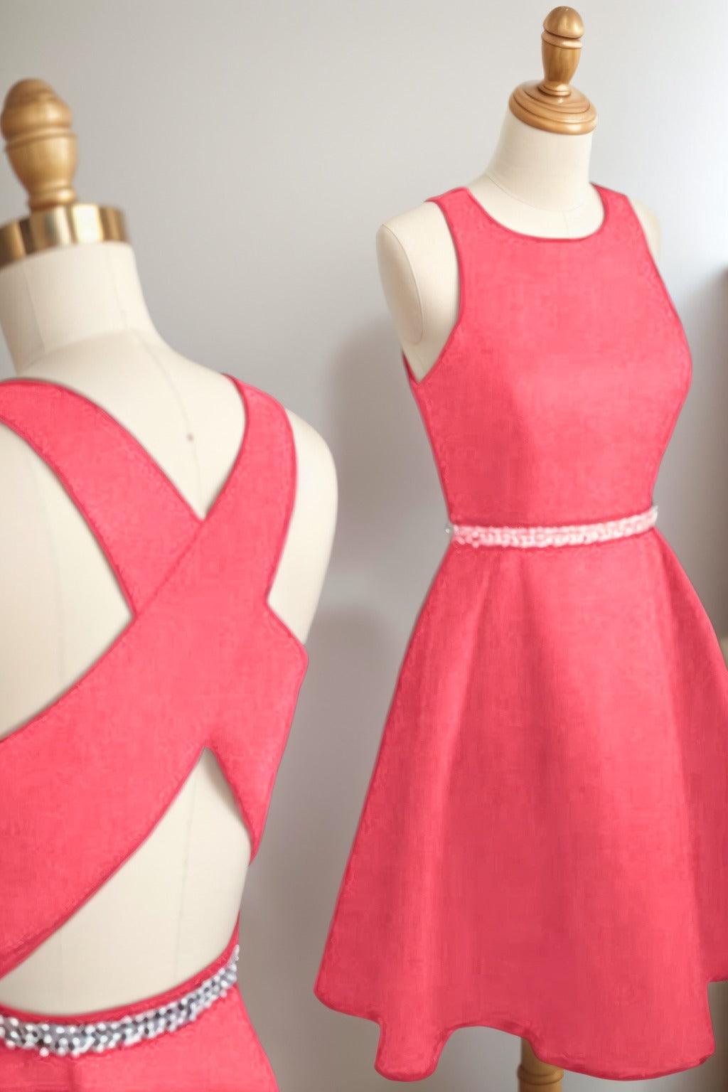 A-Line Tea Length Satin Homecoming Dresses CS0522 - COCOMELODY