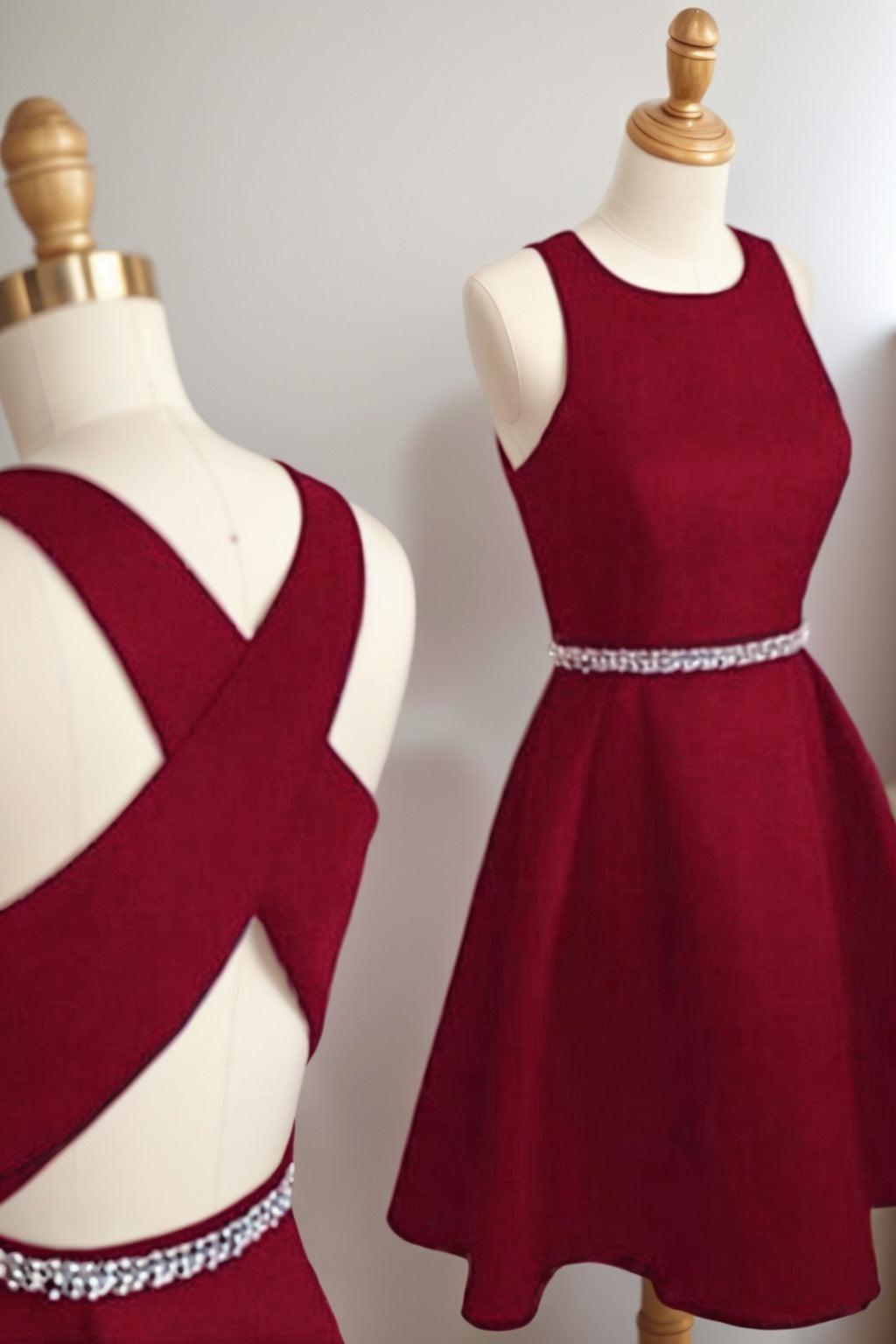 A-Line Tea Length Satin Homecoming Dresses CS0522 - COCOMELODY