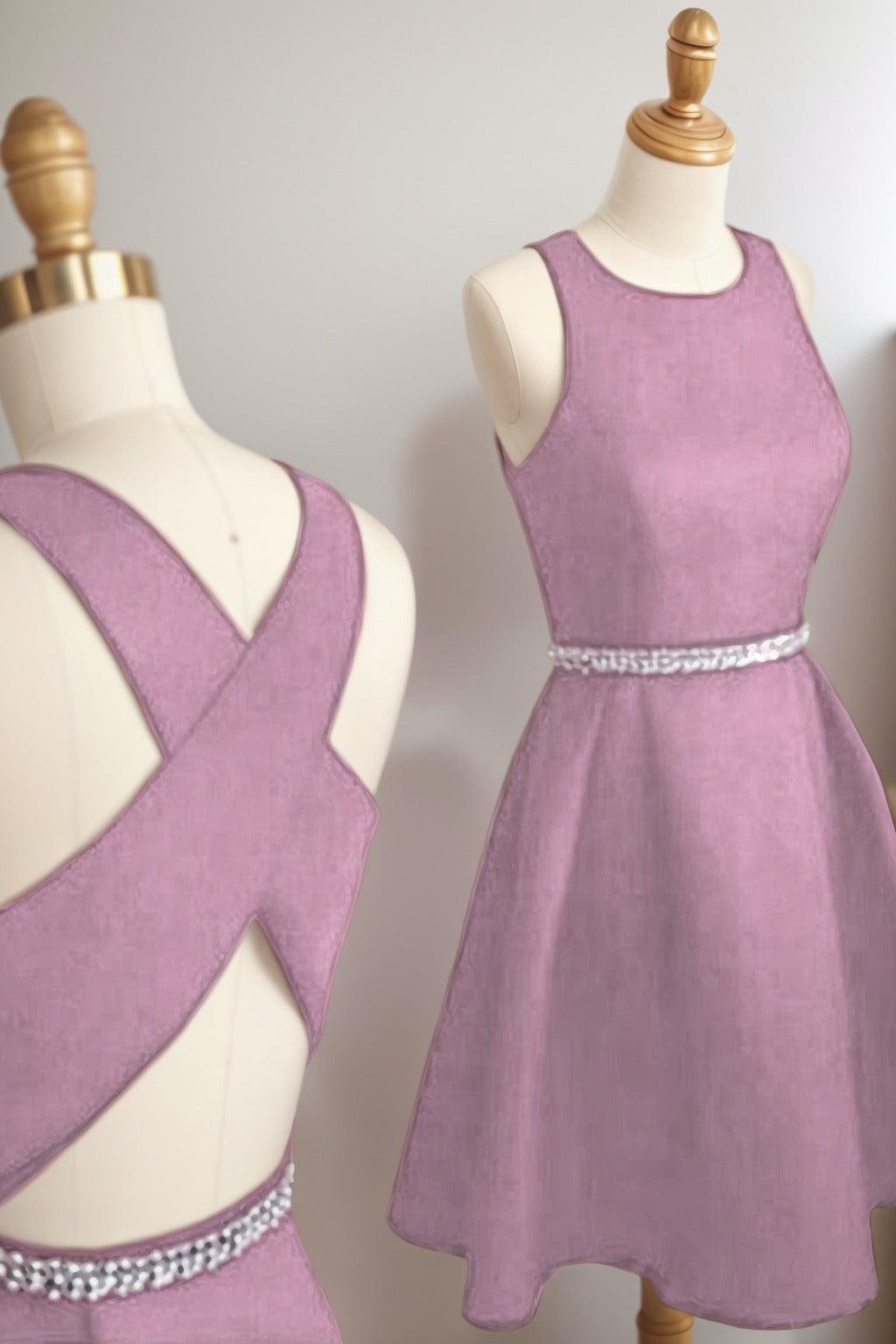 A-Line Tea Length Satin Homecoming Dresses CS0522 - COCOMELODY