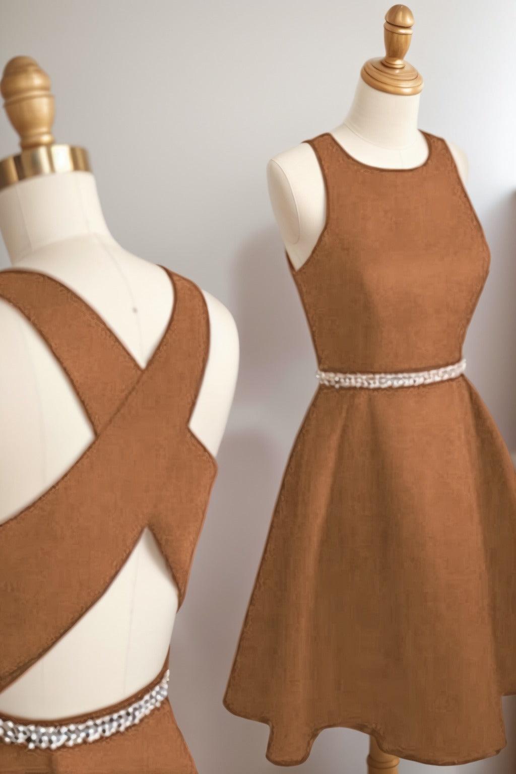 A-Line Tea Length Satin Homecoming Dresses CS0522 - COCOMELODY