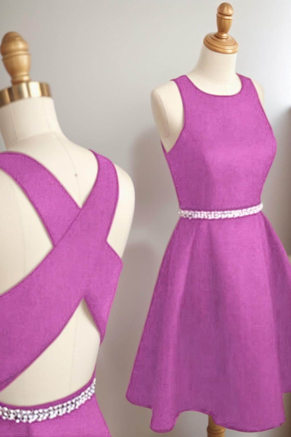 A-Line Tea Length Satin Homecoming Dresses CS0522 - COCOMELODY