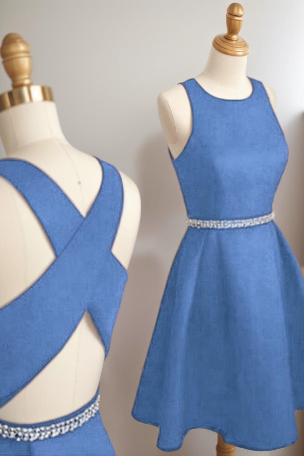 A-Line Tea Length Satin Homecoming Dresses CS0522 - COCOMELODY