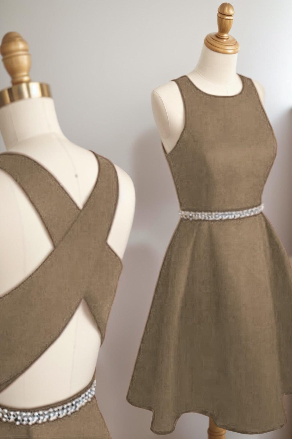 A-Line Tea Length Satin Homecoming Dresses CS0522 - COCOMELODY