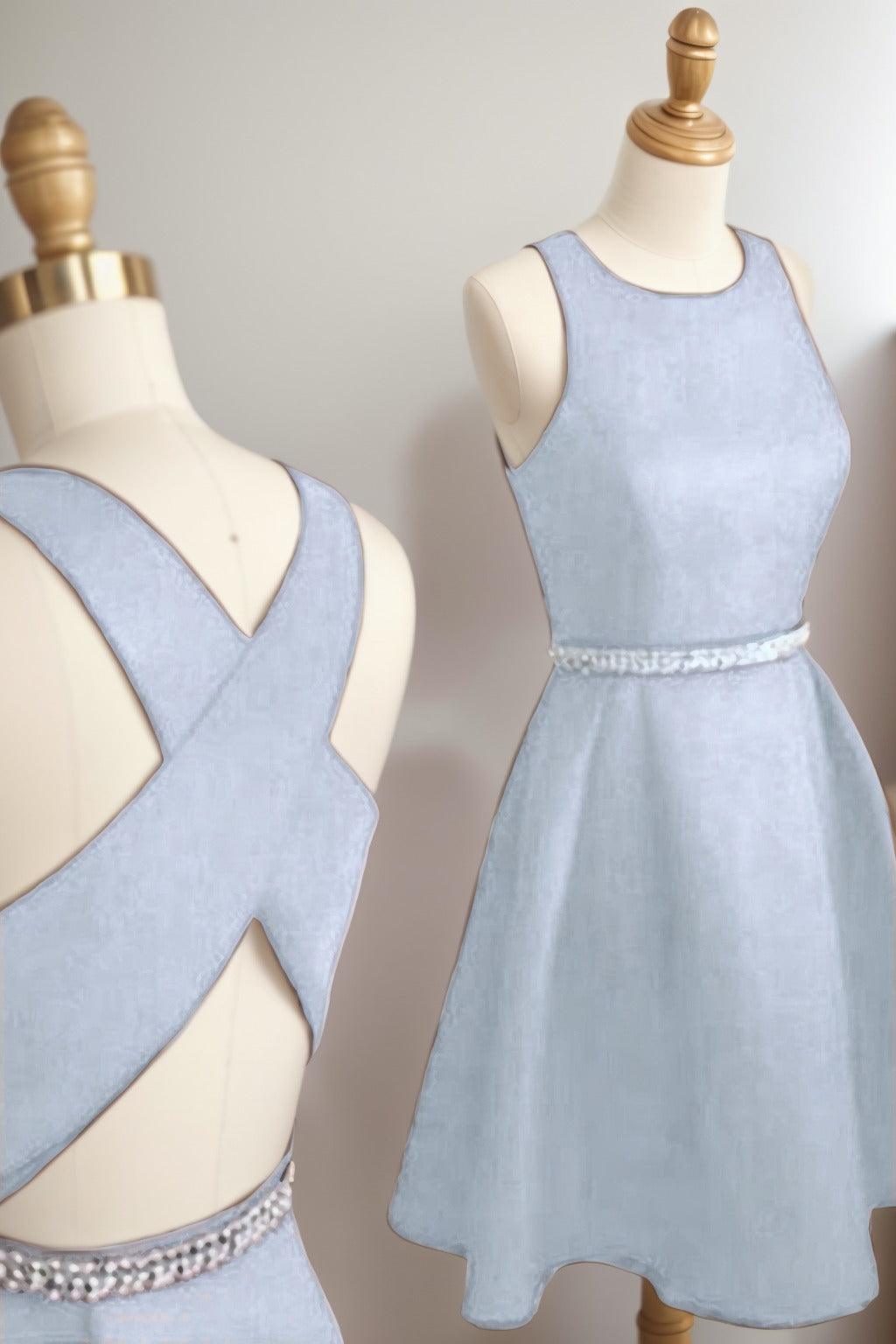 A-Line Tea Length Satin Homecoming Dresses CS0522 - COCOMELODY