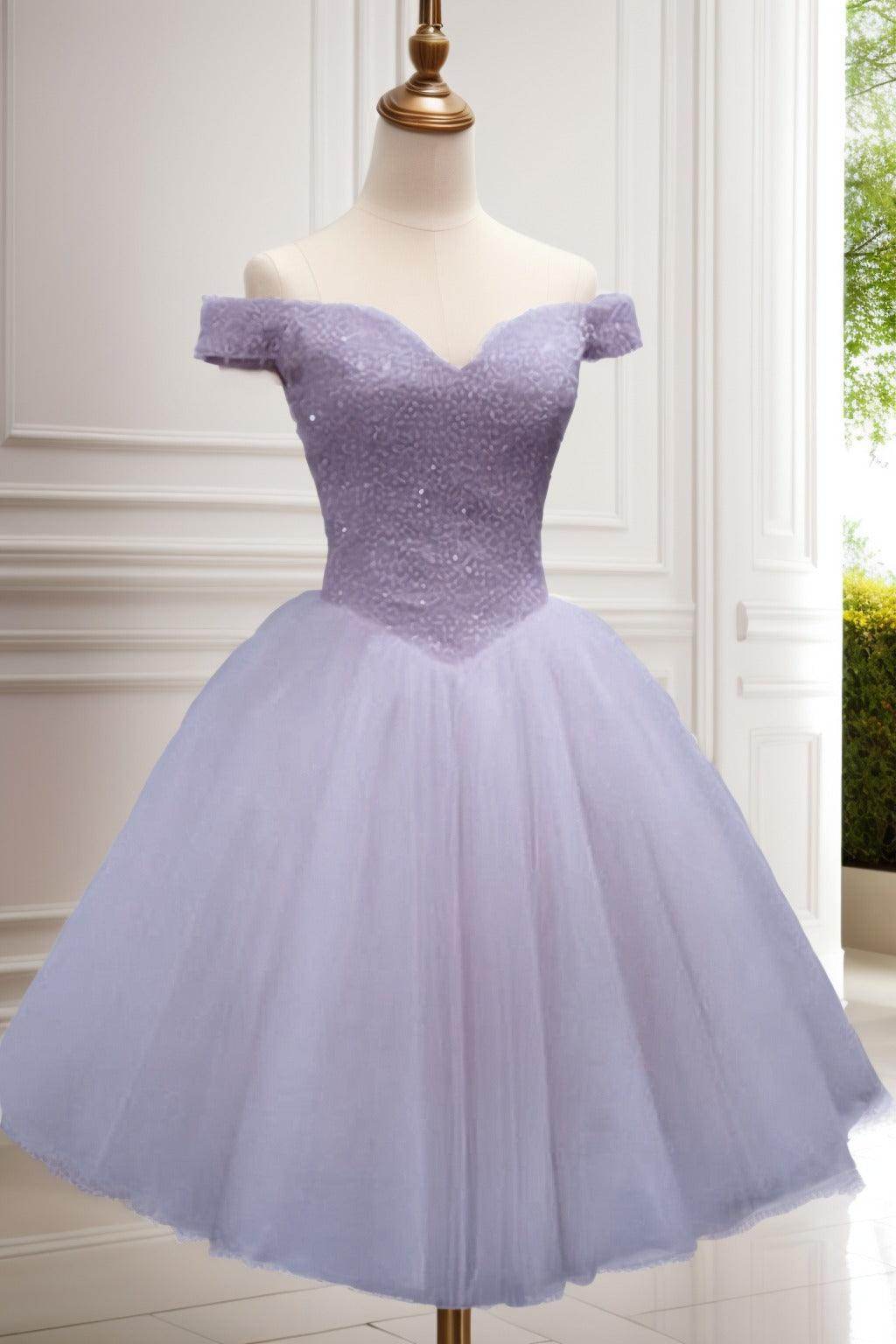 hoco dresses pastel Princess Knee Length Tulle Homecoming Dresses COCOMELODY CS0523, Silver Cloud