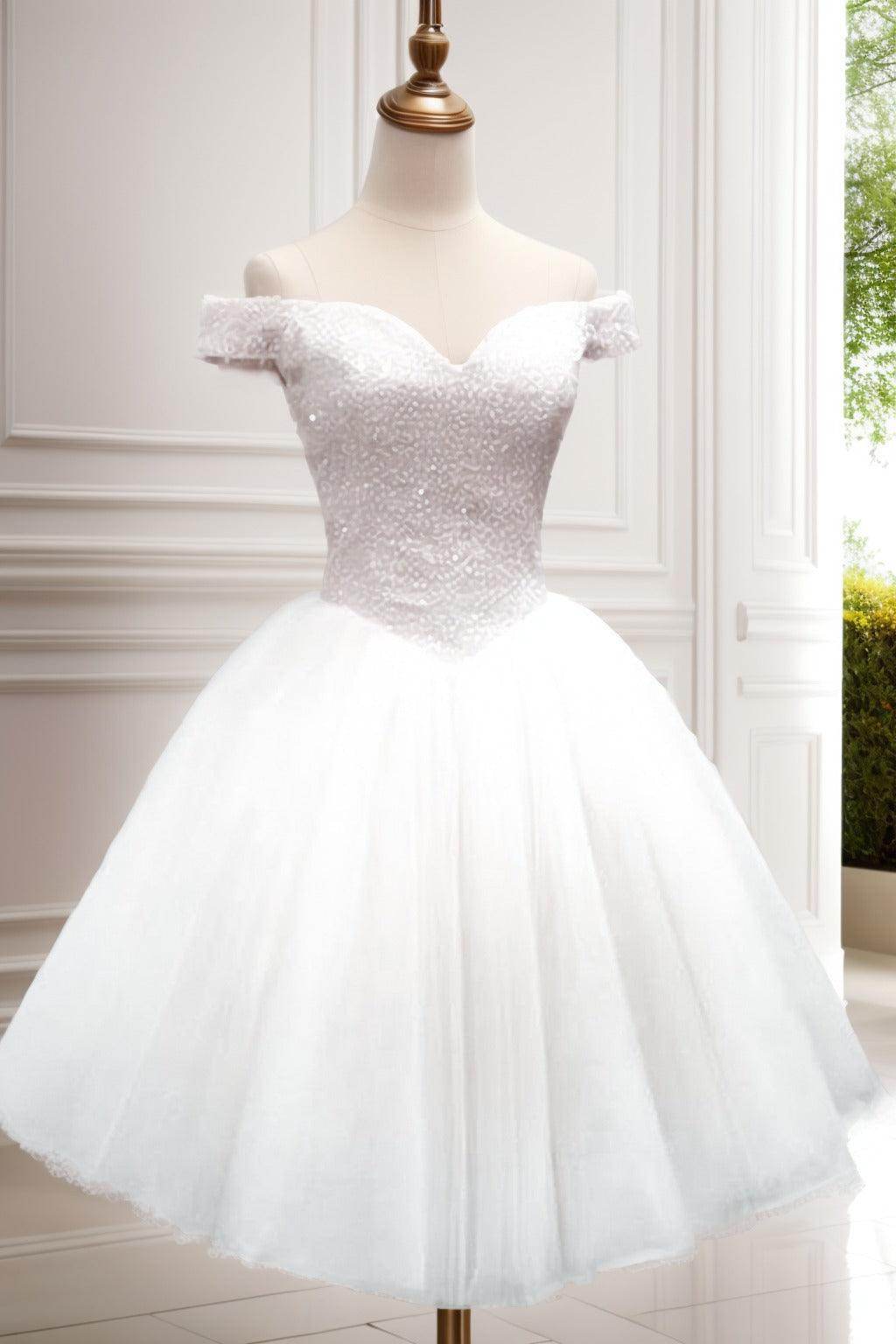 Princess Knee Length Tulle Homecoming Dresses COCOMELODY CS0523, White Princess Knee Length Tulle Homecoming Dresses COCOMELODY CS0523, White