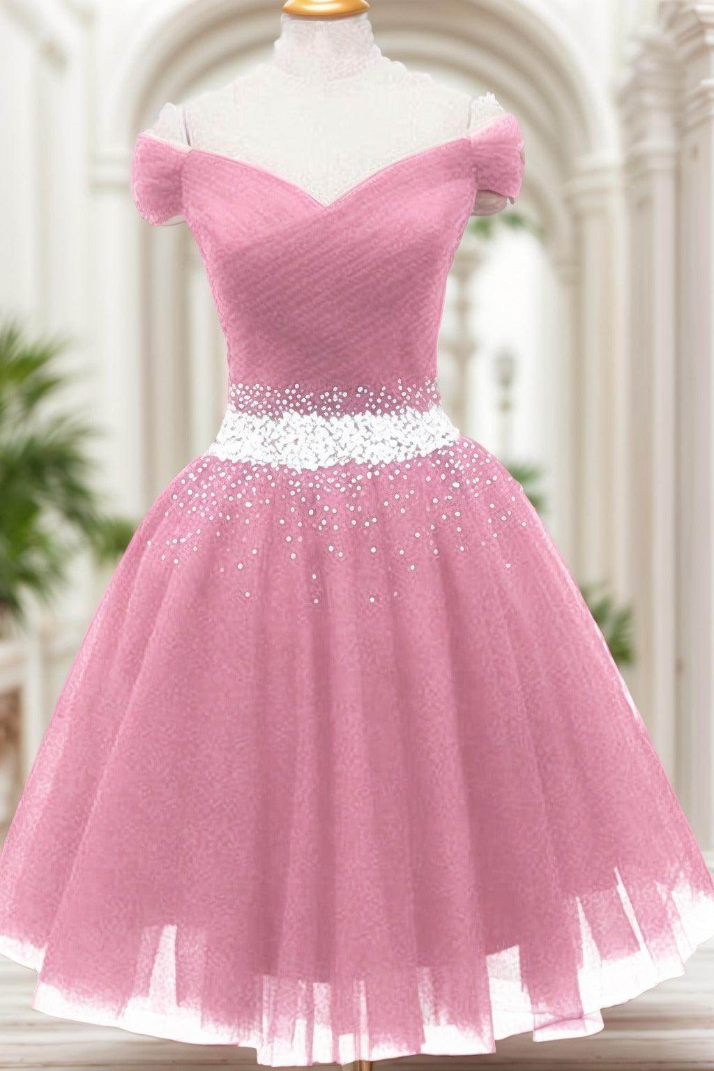 A-Line Knee Length Tulle Homecoming Dresses CS0524 - COCOMELODY