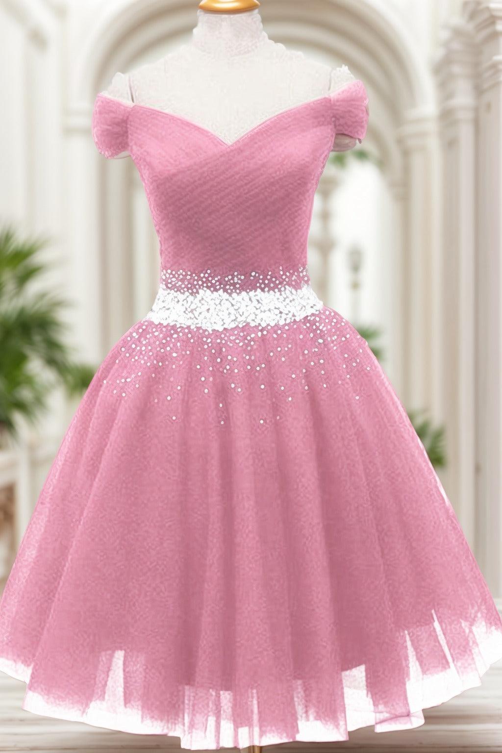 A-Line Knee Length Tulle Homecoming Dresses CS0524 - COCOMELODY