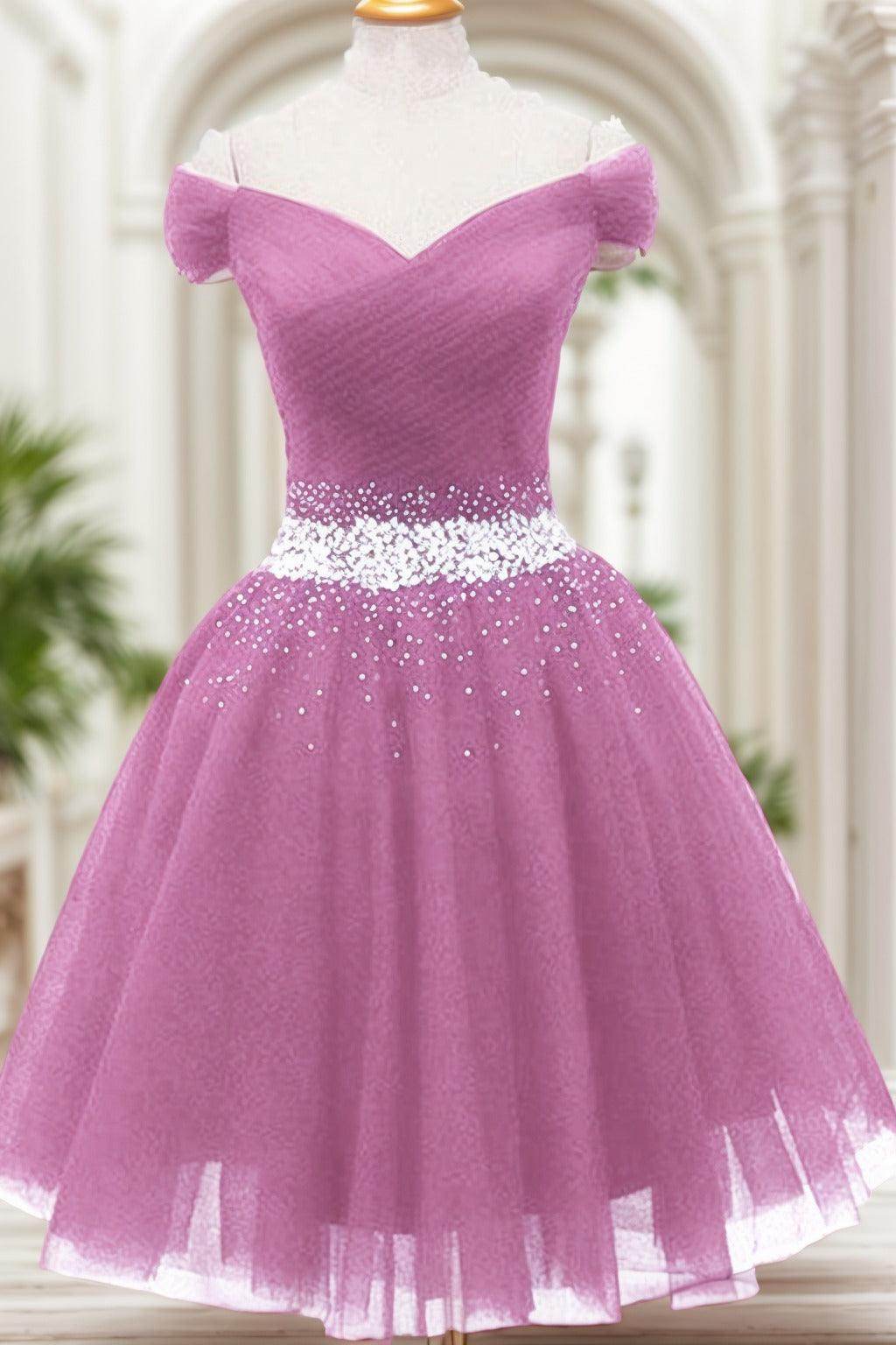 A-Line Knee Length Tulle Homecoming Dresses CS0524 - COCOMELODY