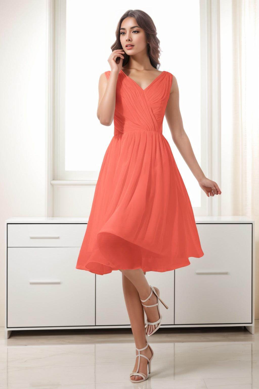 A-Line Tea Length Chiffon Homecoming Dresses COCOMELODY CS0528, Fandango Pink A-Line Tea Length Chiffon Homecoming Dresses COCOMELODY CS0528, Fandango Pink