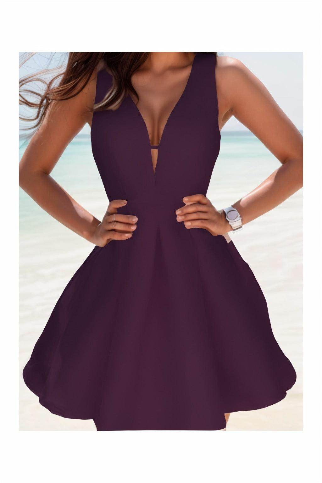 A-Line Knee Length Satin Homecoming Dresses COCOMELODY CS0531, Dark Purple A-Line Knee Length Satin Homecoming Dresses COCOMELODY CS0531, Dark Purple
