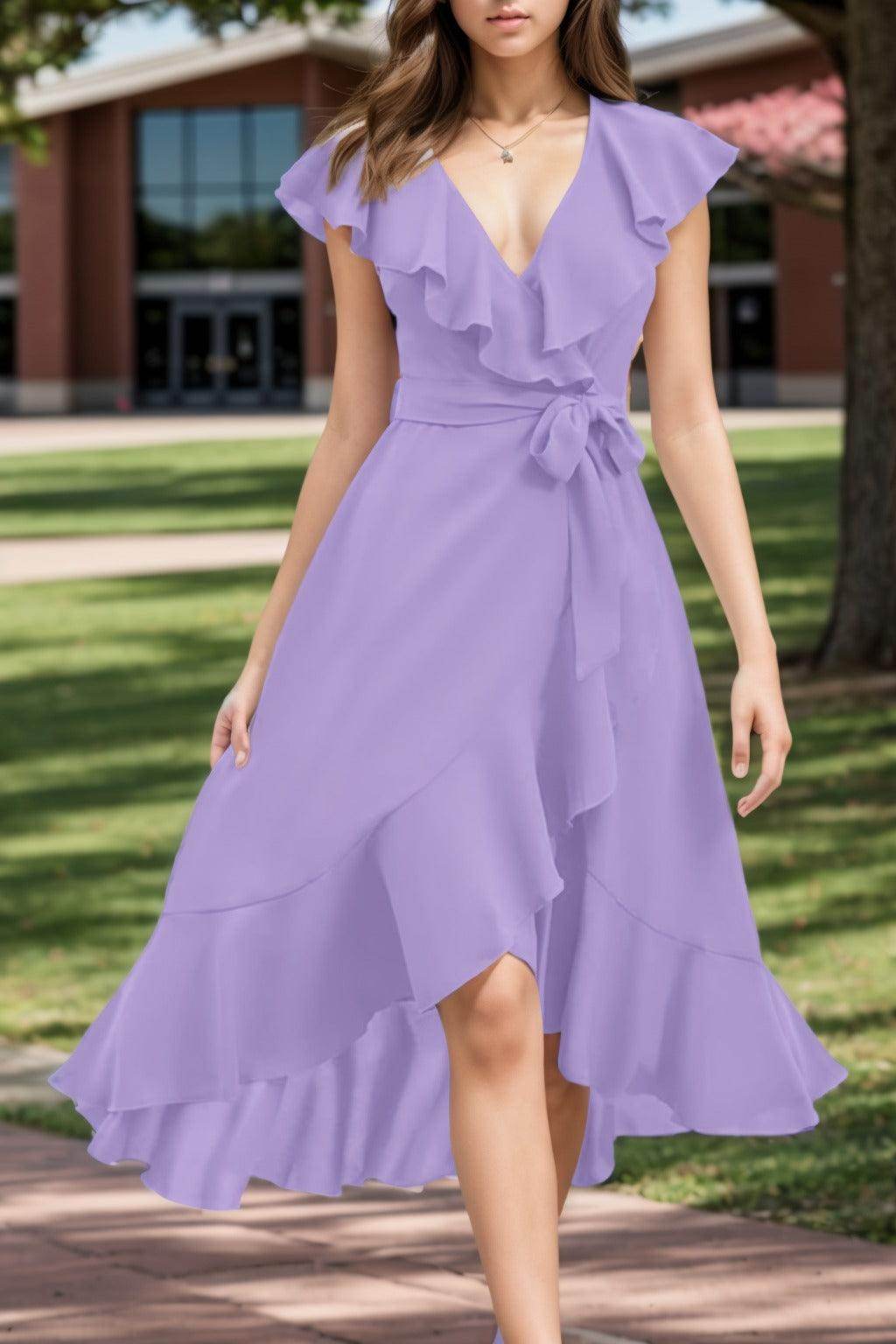 A-Line High-Low Chiffon Graduation Dresses COCOMELODY CS0544, Soft Blush A-Line High-Low Chiffon Graduation Dresses COCOMELODY CS0544, Soft Blush