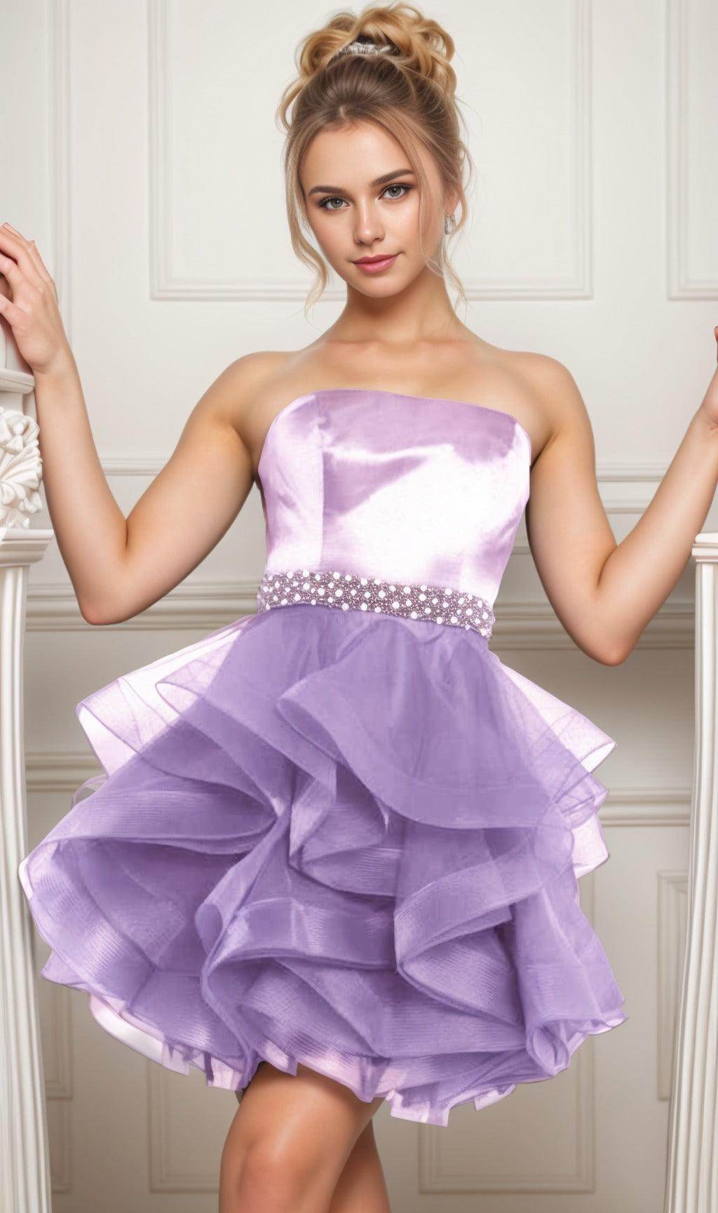 Ball Gown Short-Mini Organza Graduation Dresses COCOMELODY CS0550, Pastel Lilac Ball Gown Short-Mini Organza Graduation Dresses COCOMELODY CS0550, Pastel Lilac