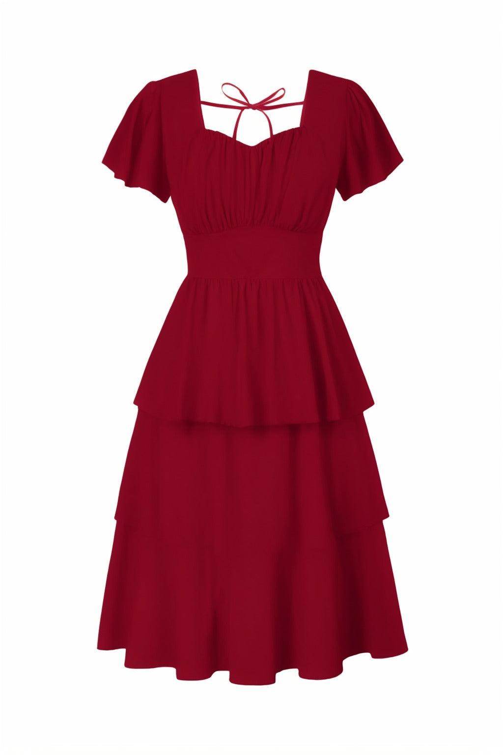 chiffon red dress knee length A-line Sweetheart Knee-length Chiffon Bridesmaid Dress #OP3063 $90