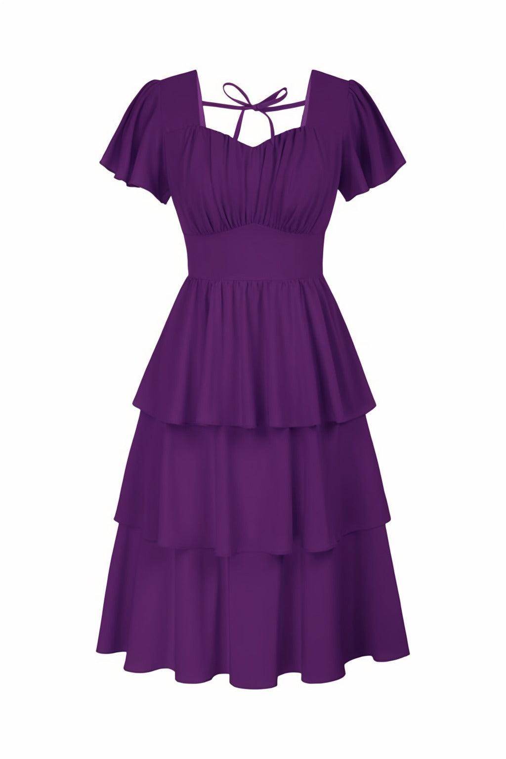 A-Line Knee Length Forged Chiffon Graduation Dresses COCOMELODY CS0554, Purple A-Line Knee Length Forged Chiffon Graduation Dresses COCOMELODY CS0554, Purple