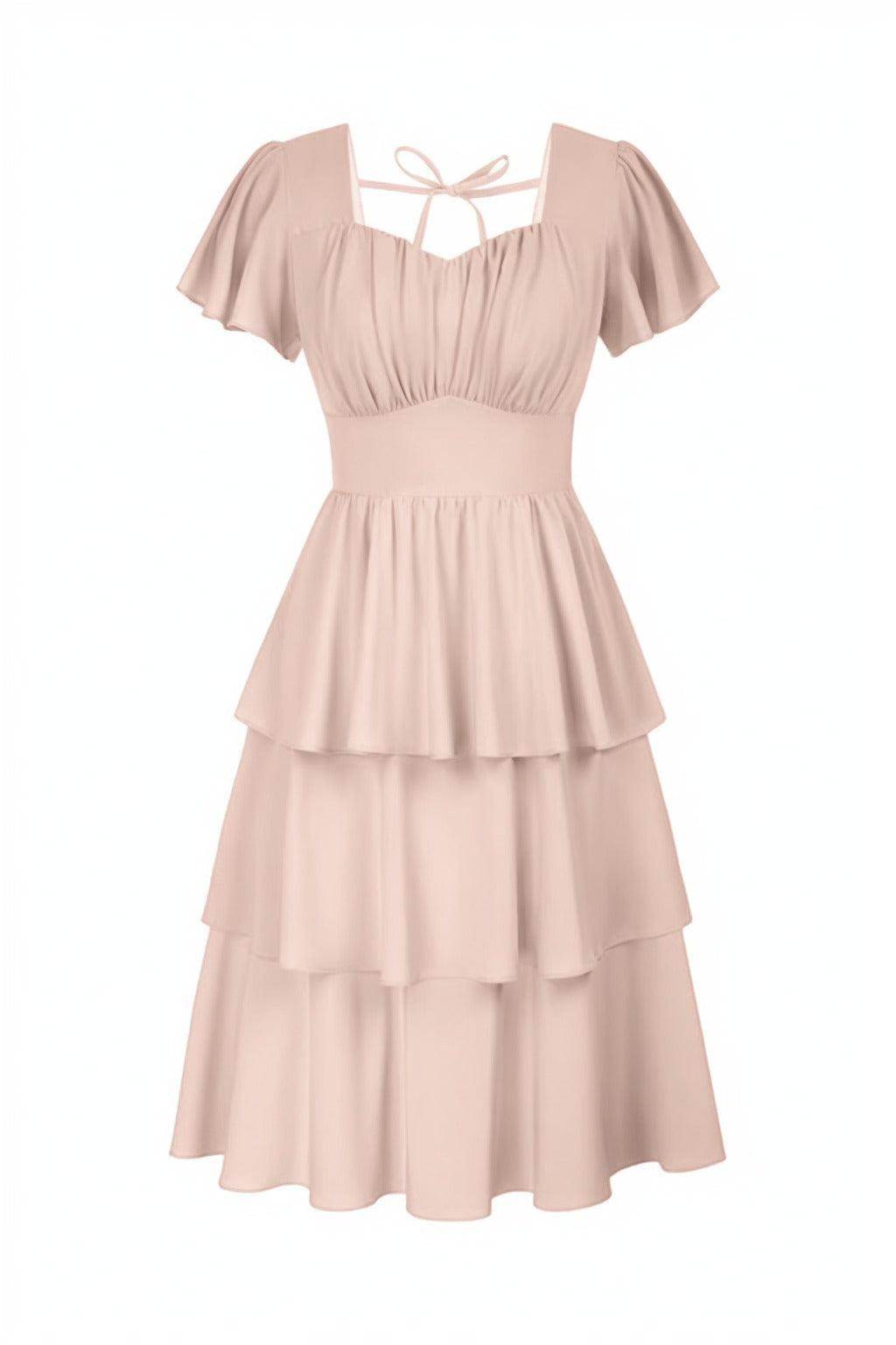A-Line Knee Length Forged Chiffon Graduation Dresses COCOMELODY CS0554, Nude Pink A-Line Knee Length Forged Chiffon Graduation Dresses COCOMELODY CS0554, Nude Pink